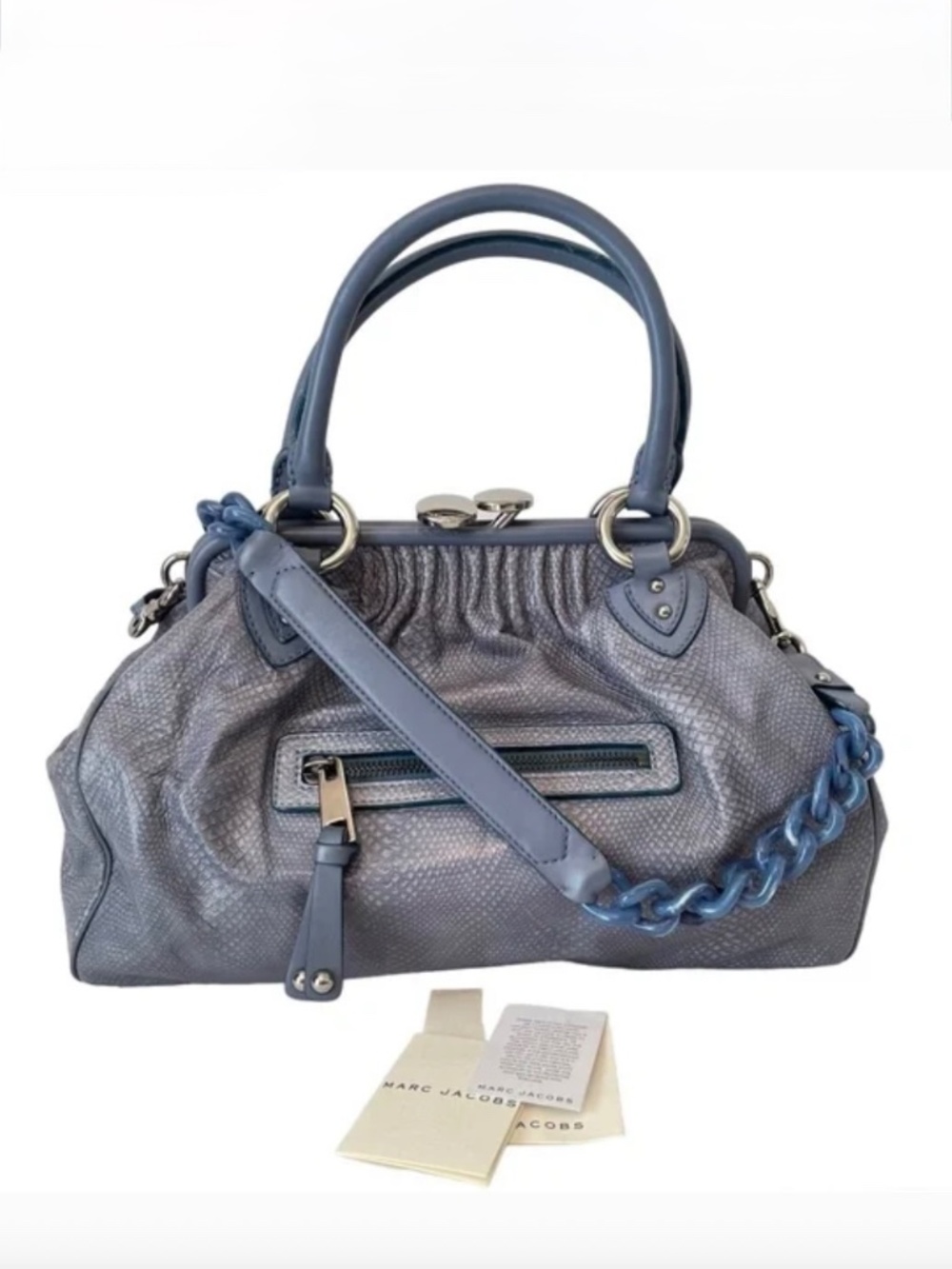 Marc Jacobs Smoke Blue Snakeskin Embossed Stam Resort Hand Bag